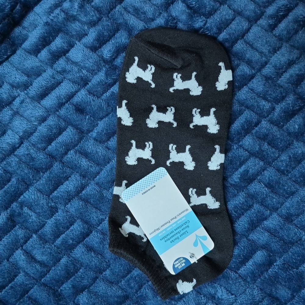 Liner Cotton Blend Socks with White Dog Pattern, New With Tags